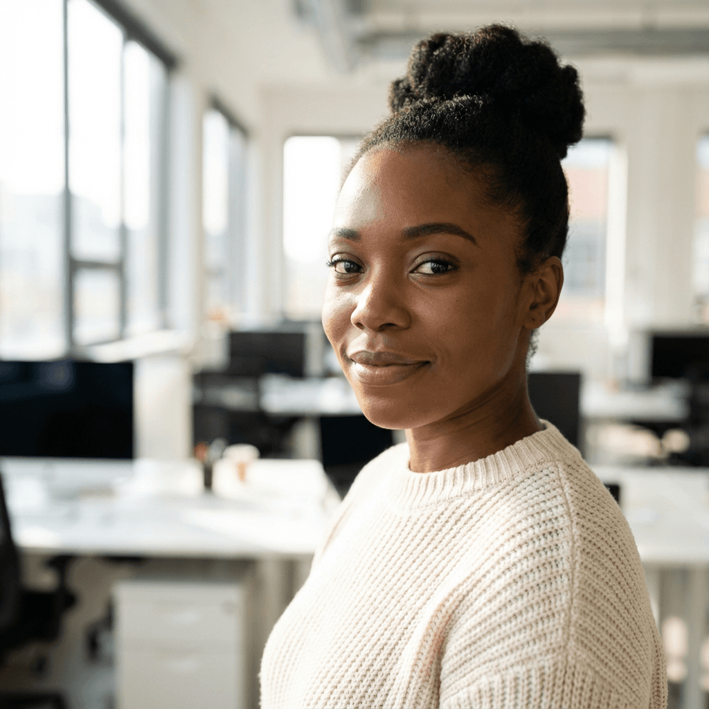 Female engineer in her late 20s, White, approachable professional full-stack developer
