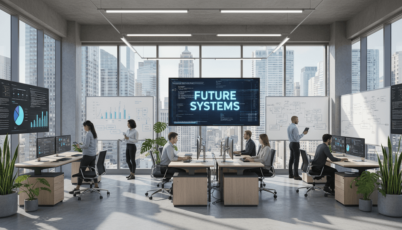 Development team reviewing application code on monitors