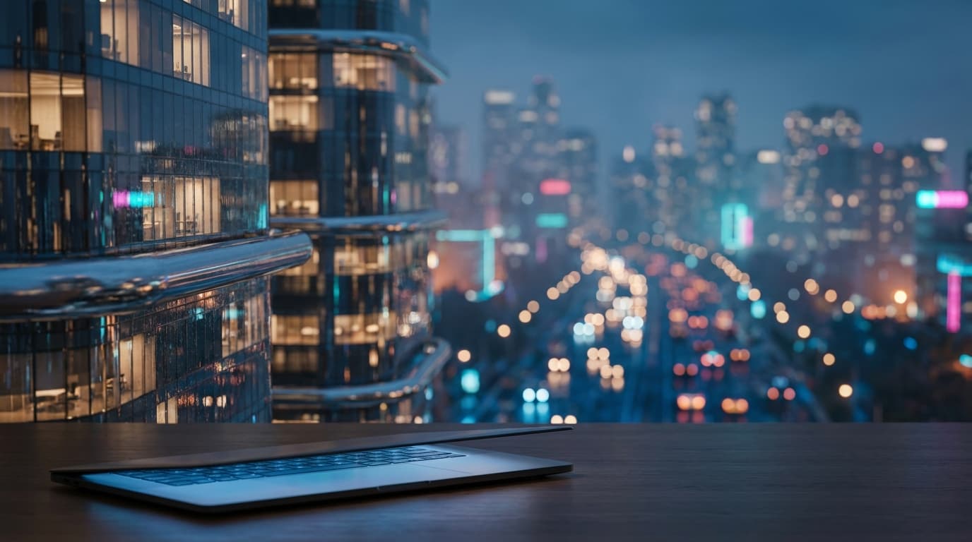 Modern smartphone with a safety app interface on a desk with a London skyline at dusk